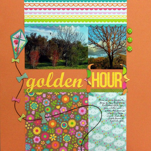 This is a scrapbook layout with two photos, entitled Golden hour