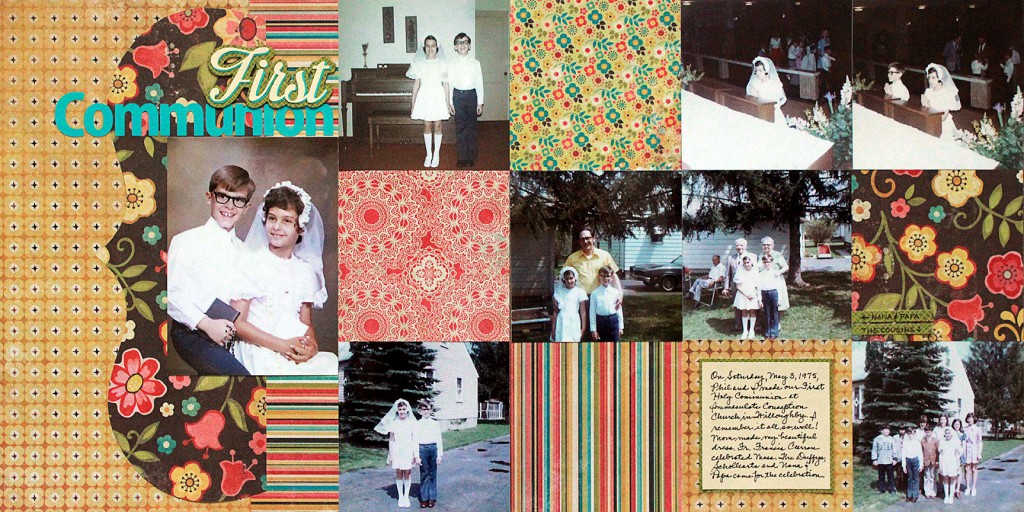 This 2-page, 8-photo scrapbook layout documents my First Communion in 1975.