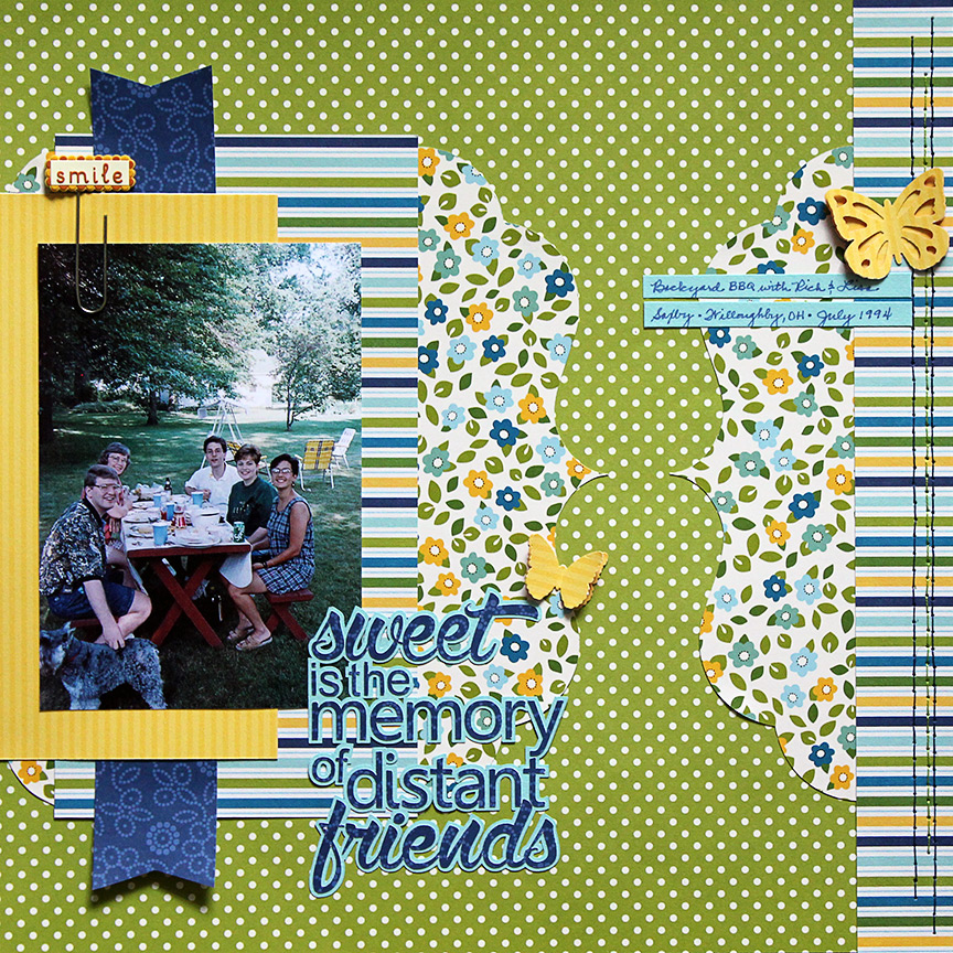 This one-photo scrapbook page uses supplies from Pebbles.