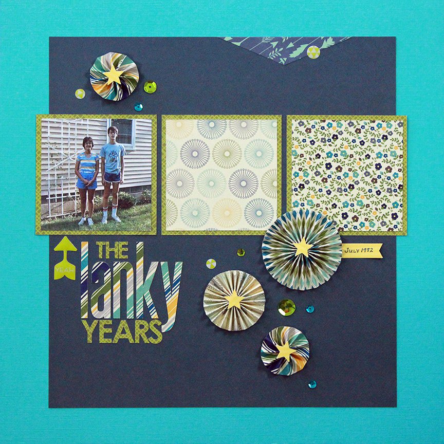 The lanky years is a one-photo scrapbook layout using Jillibean Soup products.