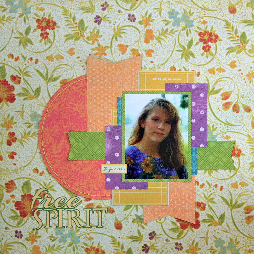 This scrapbook page is entitled Free spirit and features one photo.