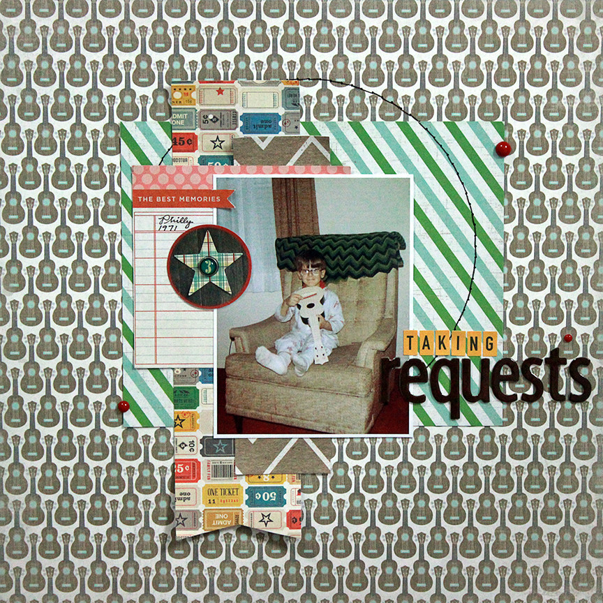 Taking requests is a one-photo scrapbook page.