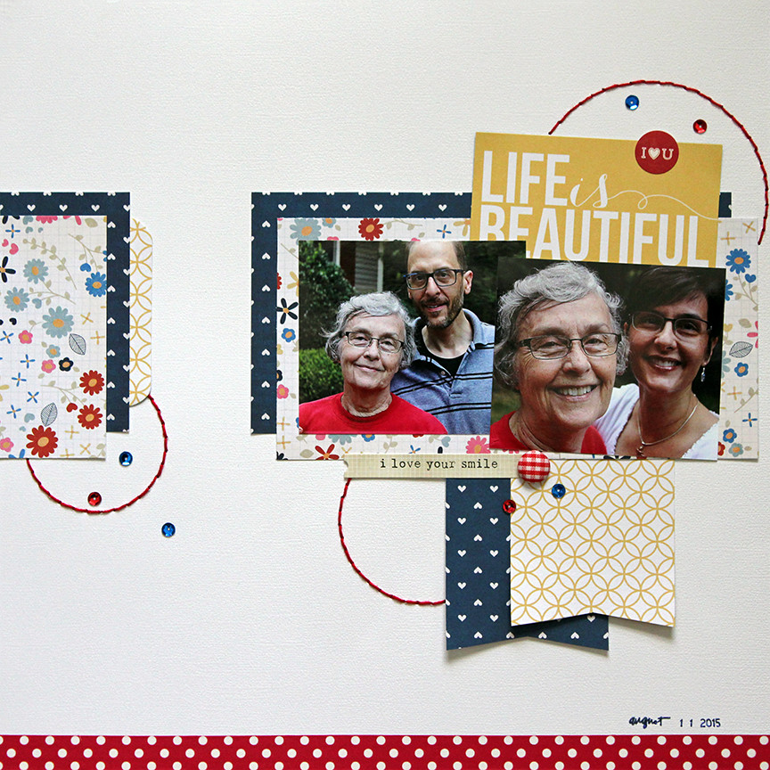 Life is beautiful is a two-photo scrapbook page based on the September 15, 2015 sketch at Stuck?! Sketches.