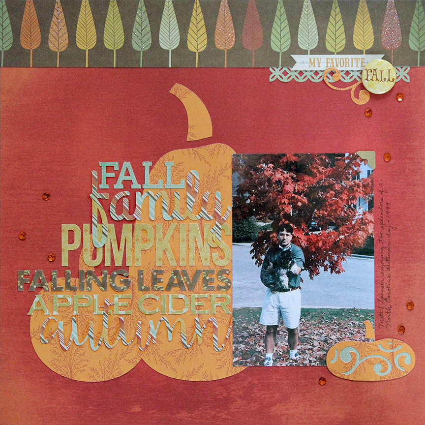 This one-photo scrapbook page uses products from the We R Memory Keepers Autumn Splendor collection.