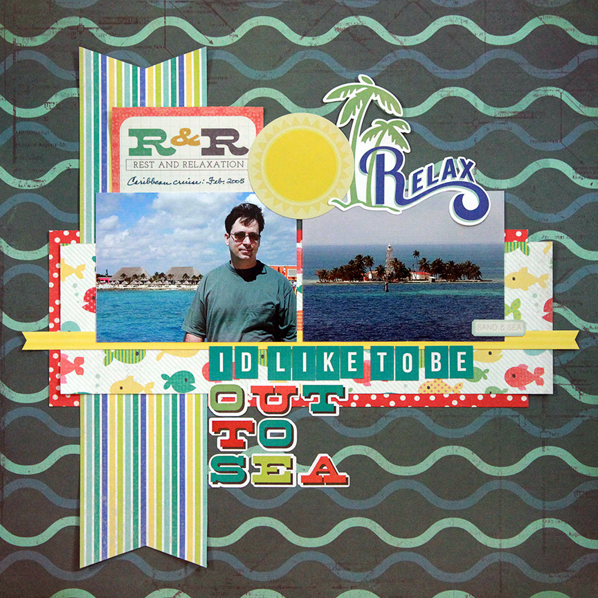 I'd like to be out to sea is a two-photo scrapbook page based on the Beatles' song Octopus' Garden.