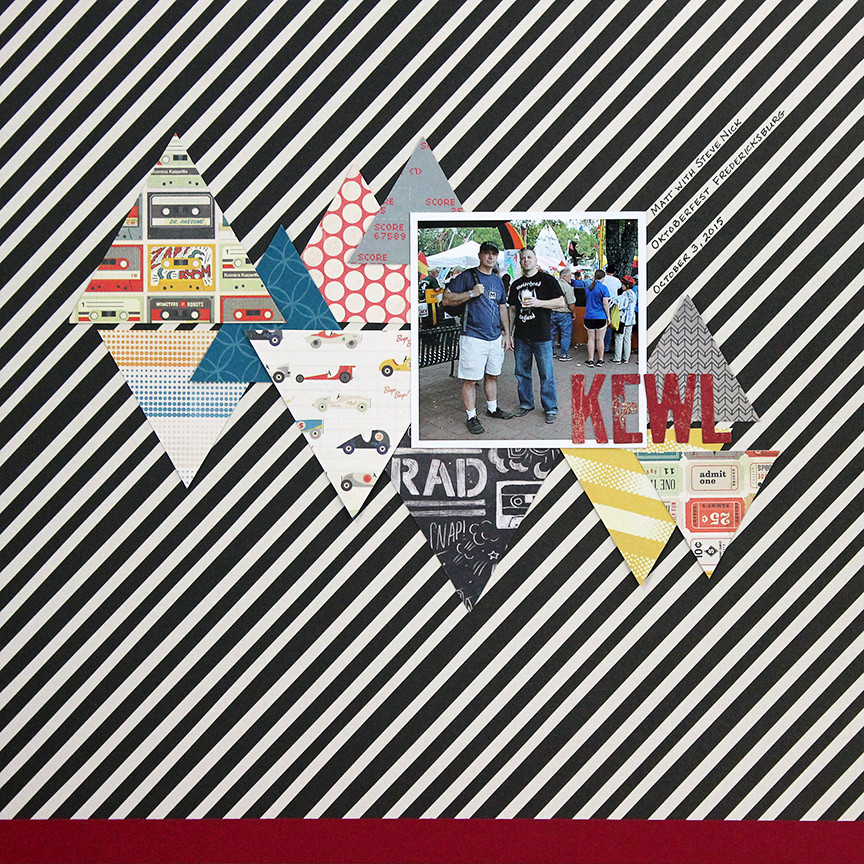 Kewl is a one-photo scrapbook page created using Crate Paper patterns.