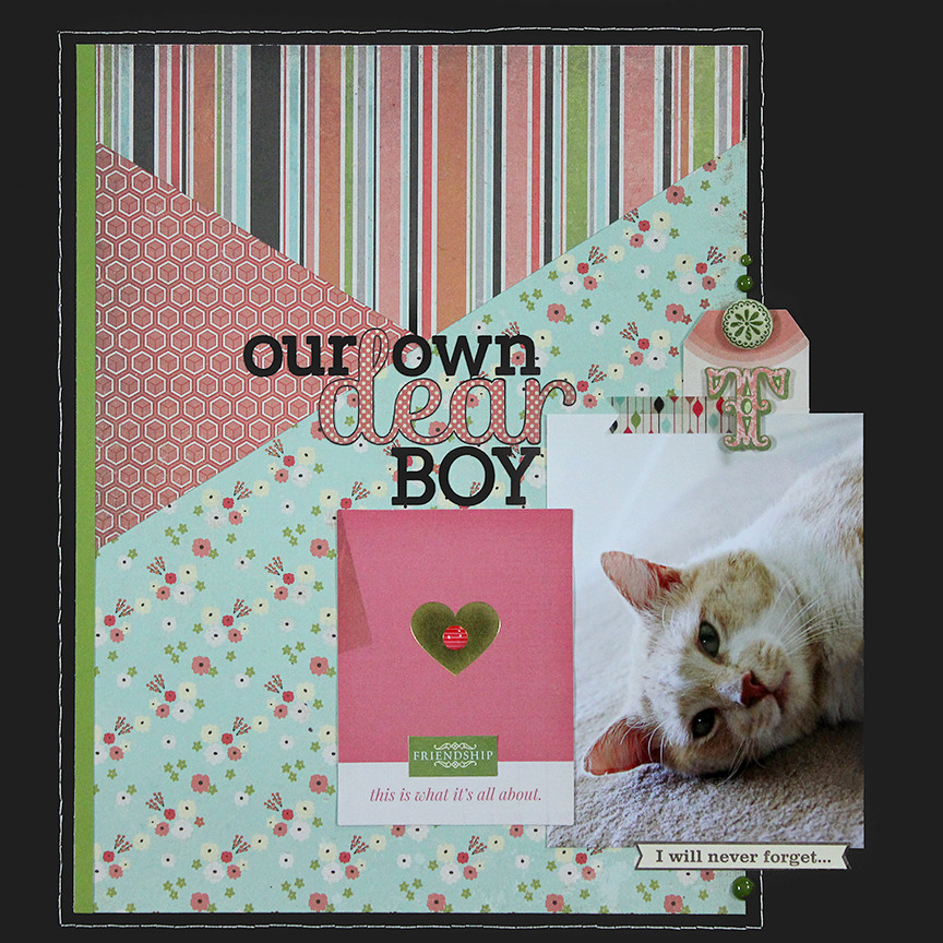 Our own dear boy is a one-photo scrapbook page using papers from the BasicGrey Hipster collection.