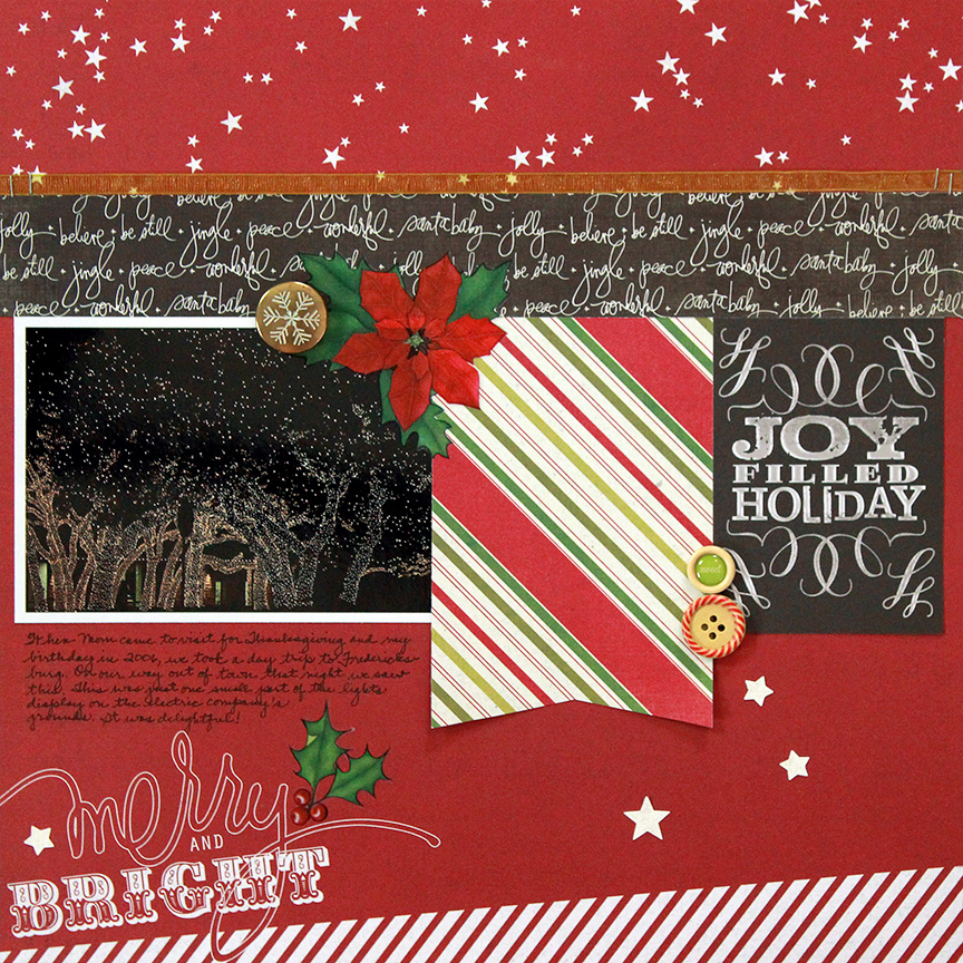 Merry and bright is a one-photo scrapbook page that uses the Heidi Swapp Christmas collection.