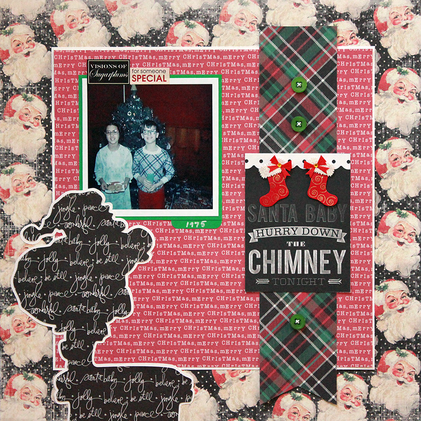This is a one-page scrapbook layout using a 1970s photo from Christmas Eve.