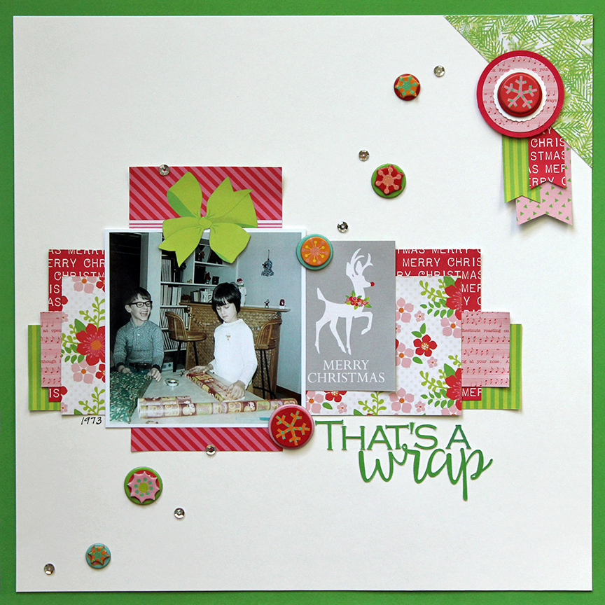 This a one-photo scrapbook page based on the December 15, 2015 sketch from Stuck Sketches.