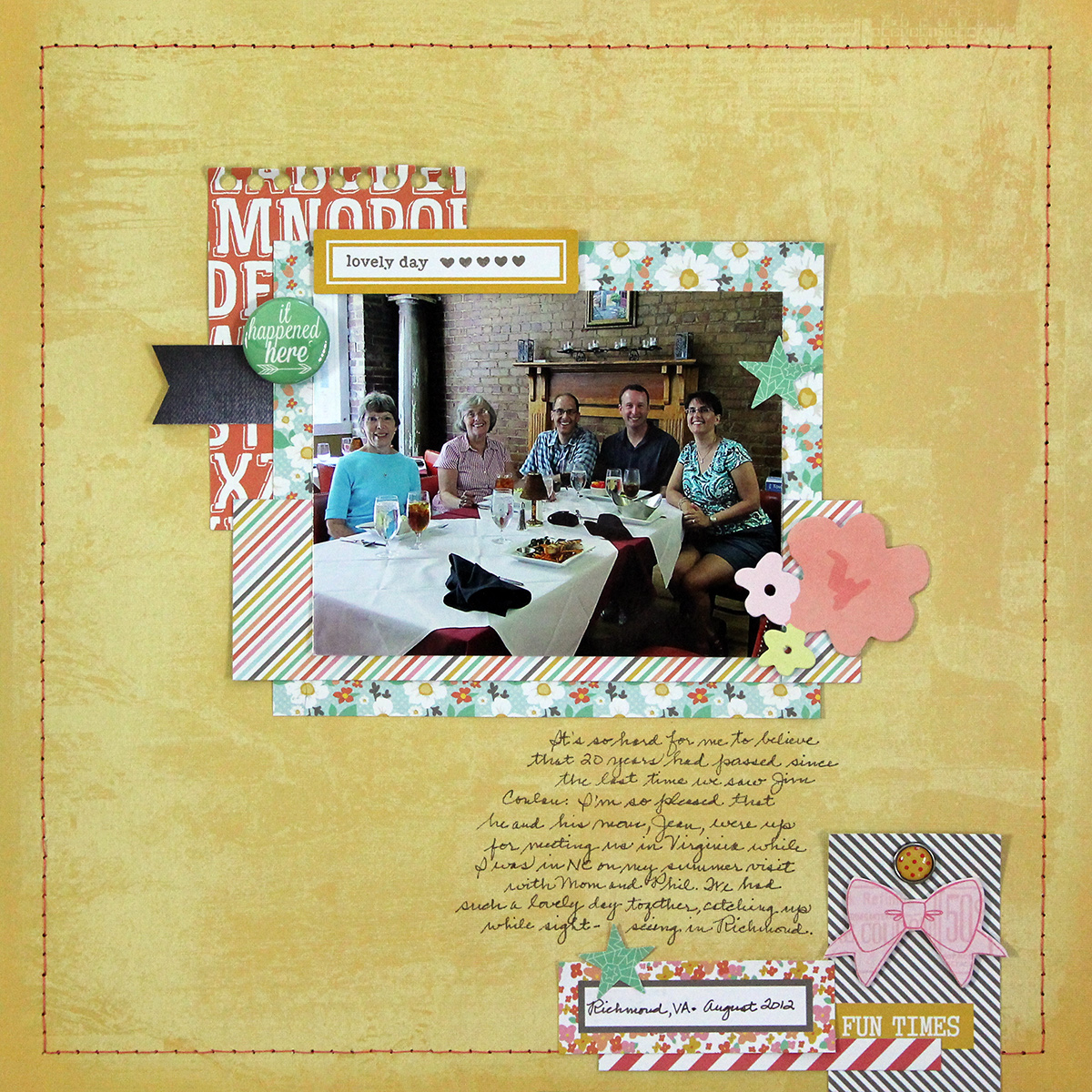 Fun Times is a one-photo scrapbook page created using products from Chickaniddy Crafts.