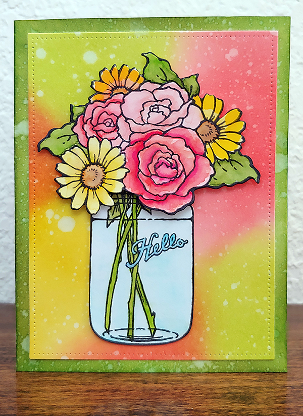 I created this flower jar card for the Encouraging Cards for Seniors challenge at Ellen Hutson's blog.